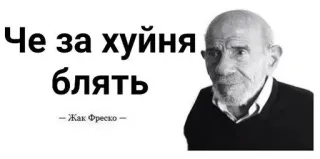 🌟 Jacque Fresco Че за хуйня блять
– Жак Фреско – Сленг, Смешно, Мем, Русский, Оскорбительный telegram sticker