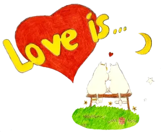 ❤ Love is... cinta, hati, kartun, romansa, bulan, imut, pasangan whatsapp sticker