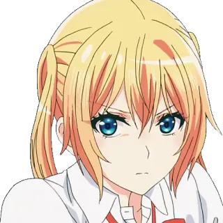 😒 动漫, 女孩, 金发, 蓝眼睛, 生气, 严肃, 撅嘴 telegram sticker