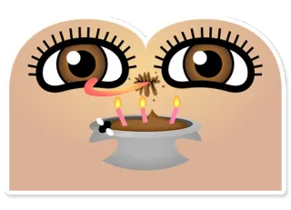 💩 rosto, olhos, bolo, velas, desenho animado, ilustração, sobremesa telegram sticker