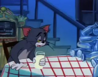 😪 Tom Cat Tom and Jerry Мультик, Кот, Пьющий, Грустный, Молоко, Алкоголь whatsapp sticker