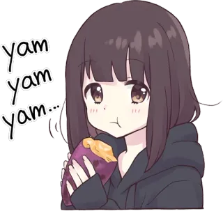 🍠 yam yam yam... anime, girl, yam, eating, cute telegram sticker