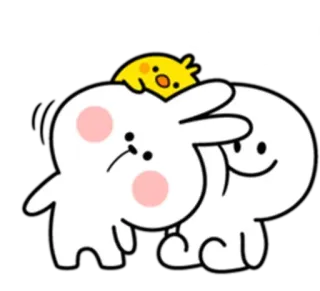 🤔 ウサギ, ひよこ, 可愛い, 漫画, 白, 友情 telegram sticker