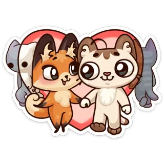 😻 animales, zorro, gato, corazón, amor, lindo, dibujos animados whatsapp sticker