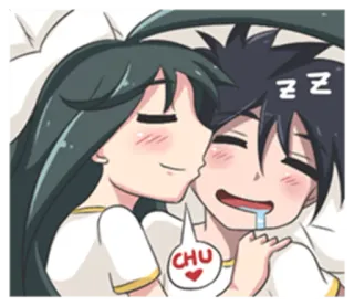 😘 CHU love, sleep, couple, anime, cute, sleeping, affectionate telegram sticker