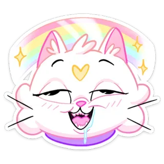 🤤 gatto, arcobaleno, carino, adesivo, divertente, bava, meme, cartone animato telegram sticker