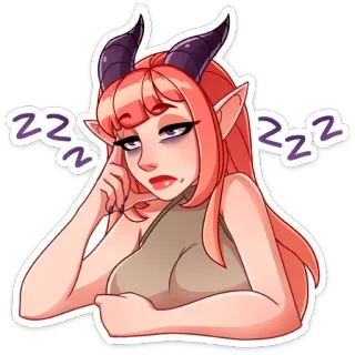 😴 ZZZ demon, sleepy, horns, red hair, anime, cute, bored telegram sticker