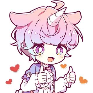 👍 애니메이션, 치비, 유니콘, 귀여운, 카와이, 하트, 좋아요 telegram sticker
