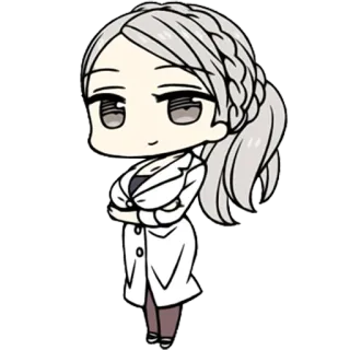 😏 chibi, scientist, lab coat, anime, cartoon, cute, woman, gray hair telegram sticker