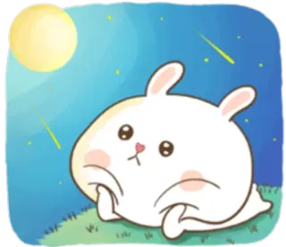 😔 konijn, schattig, sterren, maan, nacht, cartoon telegram sticker