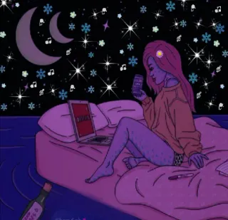 👽 Netflix chill, netflix, đêm, sao, gái, giường, thư giãn, trăng telegram sticker