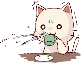 😱 cat, drinking, spilling, table, cup, animal, cute telegram sticker