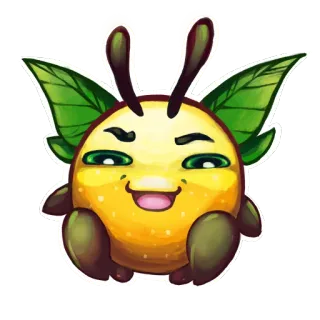 😈 dessin animé, insecte, mignon, souriant, kawaii, autocollant, feuilles, insecte telegram sticker