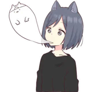 👻 Anime, Ragazza, Gatto, Carino, Cartone animato, Kawaii whatsapp sticker