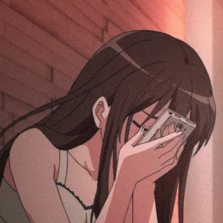 🥯 anime, garota, triste, telefone, chorando, morena, mangá telegram sticker
