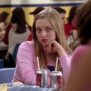 🌟 Karen Smith Mean Girls Karen Smith, Mean Girls, Amanda Seyfried, phim tuổi teen, trường trung học, căn tin, ảnh tĩnh phim telegram sticker