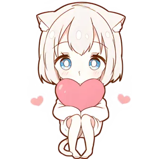 ❤️ Anime, Kawaii, Mignon, Coeur, Chat, Chibi, Dessin animé telegram sticker