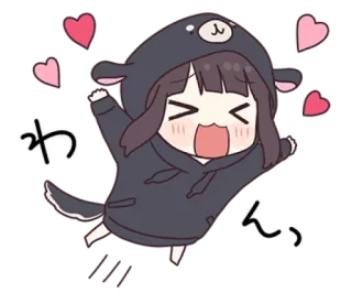 🌩 わーん Anime, Mädchen, Süß, Kawaii, Herzen, Hoodie telegram sticker