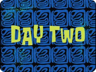 😔 DAY TWO spongebob, jour, deux, fond, motif, texte telegram sticker