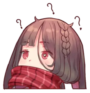 😶 anime girl, cute, question marks, kawaii, puzzled, scarf telegram sticker