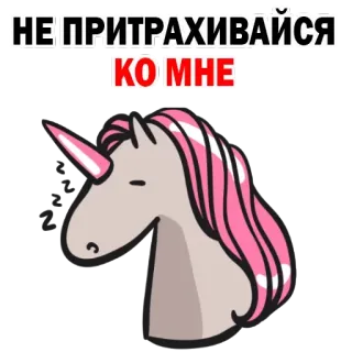 🧐 НЕ ПРИТРАХИВАЙСЯ 
КО МНЕ Einhorn, schlafend, nicht anfassen, Aufkleber, Cartoon, rosa, süß telegram sticker