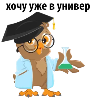 😕 хочу уже в универ coruja, formatura, educação, universidade, aluno, ciência, química whatsapp sticker