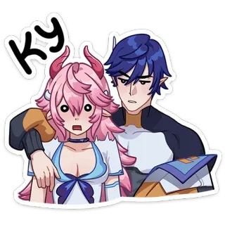 😨 KY anime, couple, horns, surprised, pink hair, blue hair, cartoon telegram sticker