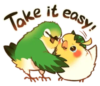 😔 Take it easy! pássaros, desenho animado, fofo, conforto, relaxar, amizade telegram sticker