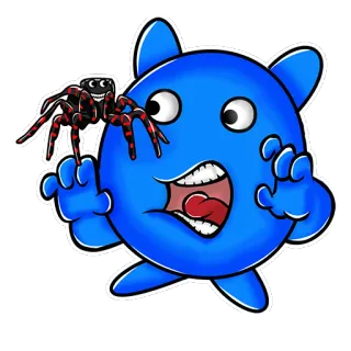 😱 Cartoon, Spinne, Monster, Kreatur, Gruselig, Blau, Augen telegram sticker