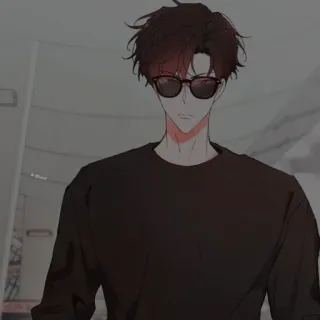 🐈‍⬛ homme, lunettes, t-shirt noir, illustration, animé, coréen, mode, style whatsapp sticker