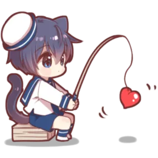 🍓 gato, marinheiro, pesca, coração, chibi, fofo, anime telegram sticker