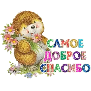 🐡 САМОЕ ДОБРОЕ СПАСИБО hedgehog, flowers, thank you, cute, greeting, animated telegram sticker