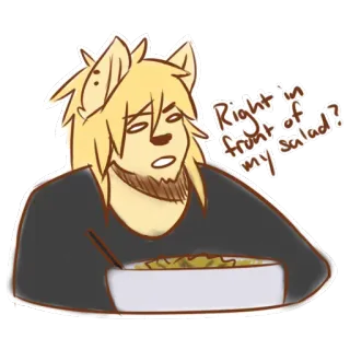 🥗 Right in front of my salad? Ensalada, Furry, Antropomórfico, Divertido, Meme, Dibujo animado, Personaje telegram sticker