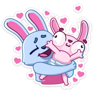 😘 conigli, animali, amore, abbraccio, cartoni animati, carino whatsapp sticker