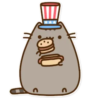 🍔 Pusheen cat, pusheen, cartoon, patriotic, american, hot dog, hamburger telegram sticker
