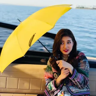 🌸 mulher, guarda-chuva, amarelo, retrato, pessoa, mar, barco telegram sticker