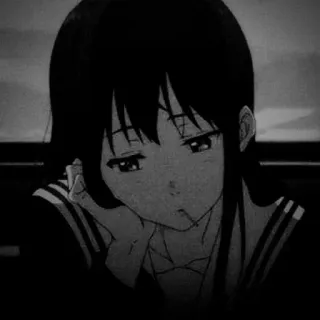 🎵 Anime, Meisje, Verdrietig, Schooluniform, Zwart-wit telegram sticker