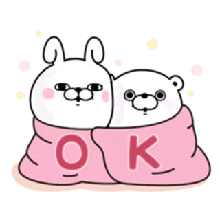 👌 OK animals, cute, bunny, bear, OK, blanket, kawaii telegram sticker