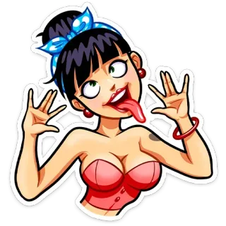 🤪 cartoon, woman, pin-up, tongue, silly, goofy, sticker whatsapp sticker