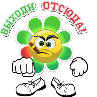 👊 ВЫХОДИ ОТСЮДА! emoji, flower, cigarette, angry, cartoon telegram sticker