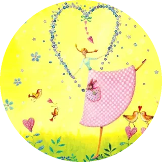 💛 Mädchen, Herz, Vögel, Blumen, Tanzen, Liebe, süß, Illustration telegram sticker