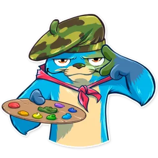👩 Cartoon, Künstler, Maler, Katze, Baskenmütze, Tarnung telegram sticker