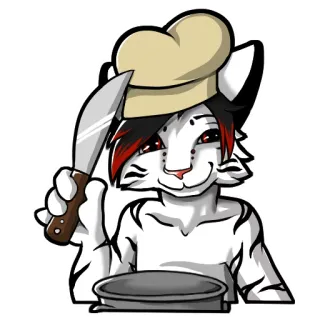 🍳 koch, katze, messer, kochen, tier, hut, essen, cartoon telegram sticker