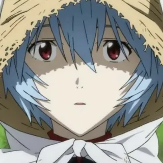 📓 Rei Ayanami Neon Genesis Evangelion Anime, Mädchen, blaue Haare, Evangelion, Rei Ayanami, Charakter, Porträt, Hut whatsapp sticker