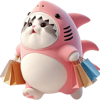 👜 猫, 鲨鱼, 购物, 可爱, 动物, 宠物 whatsapp sticker
