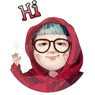 👋 Hi 만화, 캐릭터, 인사, 안경, 후드티 telegram sticker