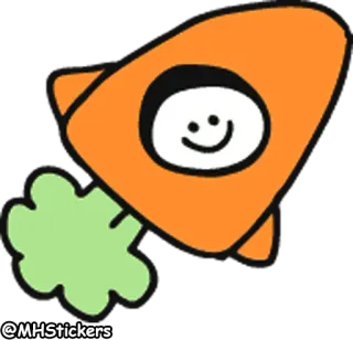 🚀 @MHStickers raket, cartoon, sticker, schattig, oranje, voertuig, ruimte whatsapp sticker