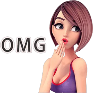 😯 OMG женщина, о боже, удивлен, шокирован, мультфильм, девушка, выражение telegram sticker