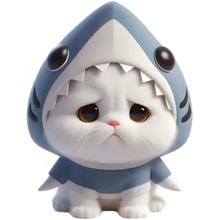 😞 chat, requin, mignon, dessin animé, animal, animal de compagnie, autocollant, triste telegram sticker