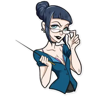 🤓 insegnante, occhiali, donna, indicando, bruna whatsapp sticker